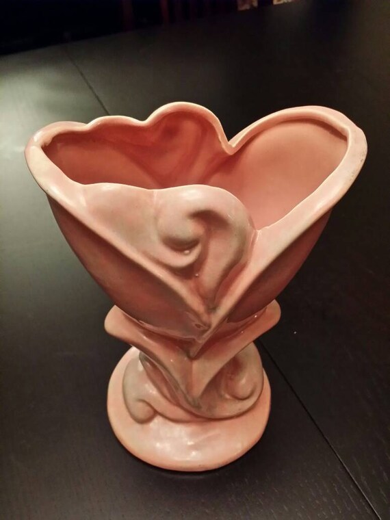 Gonder Usa Vase Pink Glaze Tulip Rose Flower Motif Circa Etsy