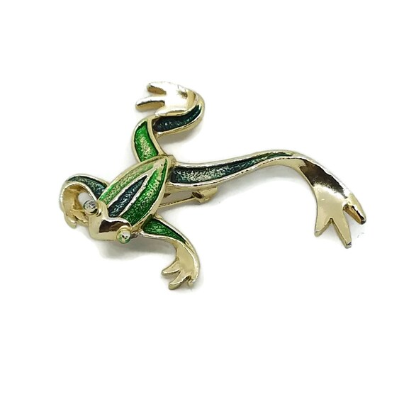 Frog Brooch Signed Gerrys Enamel and Gold Blue an… - image 4