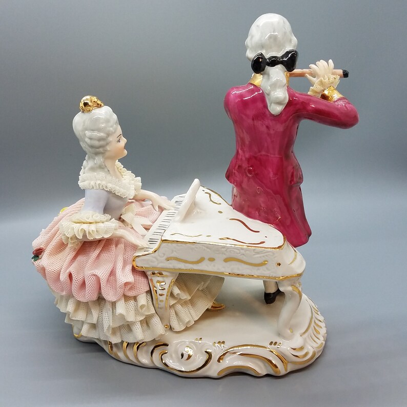 Dresden Lace Figurine Lady at Piano and Man with Flute | Etsy