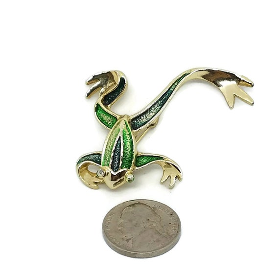 Frog Brooch Signed Gerrys Enamel and Gold Blue an… - image 2