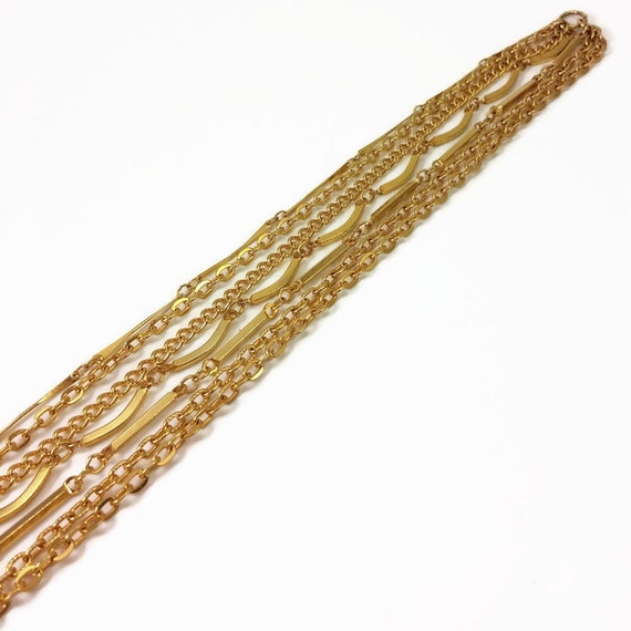 Multi Strand Goldtone Necklace Mid Century 7 Stra… - image 3