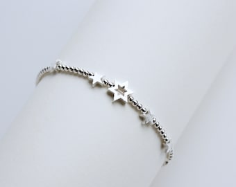 Sternchenarmband, Kugelarmband, Silberperlen,  5 Sterne, Silber 925, echter Silberschmuck, Geschenk Freundin, Weihnachtsgeschenk für Sie