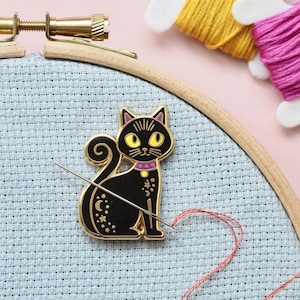 Black Cat - Enamel Needle Minder for Cross Stitch