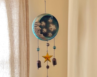 Vintage 90s Celestial Sun Moon Wind Chime Whimsy Garden Patio Decor Whimsi Whimsigoth Whimsygoth