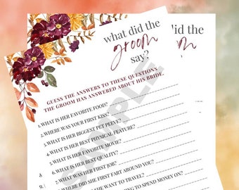 What Did the Groom Say? Floral Bridal Shower/Bachelorette Party Game
