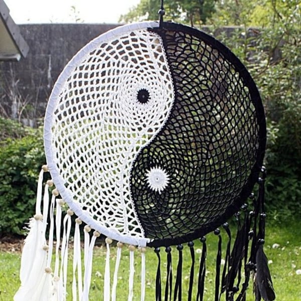 Giant dream catcher YIN YANG UNIKAT Indian Crochet Dreamcatcher 42/110 cm.