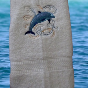 Dolphin Hand Towel, nature, tropical, embroidered, fish ocean
