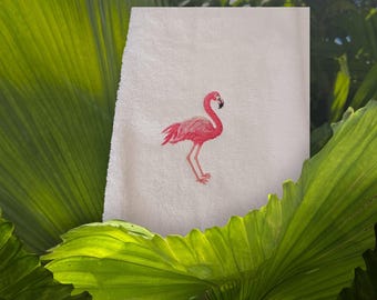 Flamingo Hand Towel, bird, fun, embroidered, nature, towel,