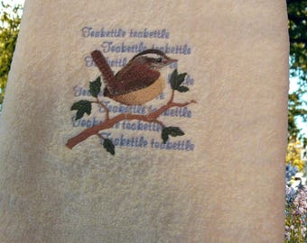 Carolina Wren Hand Towel, embroidered, spring, bird, nature