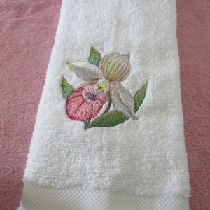 Watercolor lady slipper Orchid towel, nature, flower