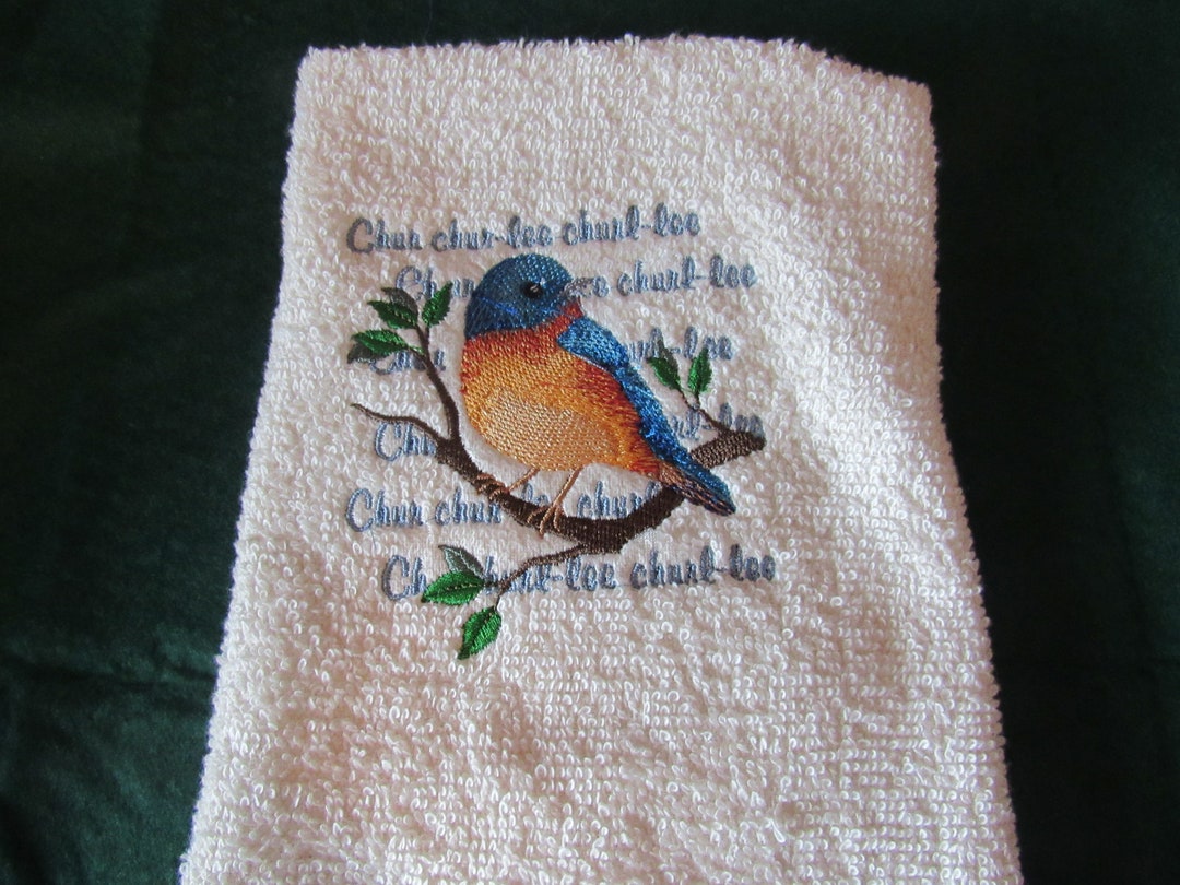 Eastern Blue Bird Towel, Embroidered, Colorful, Nature, Spring Etsy