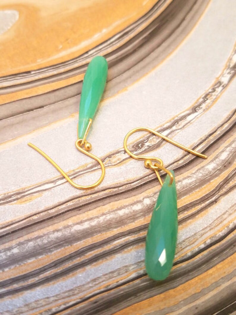 Cosplay Jewelry Chrysoprase Earrings Princess Cosplay Jewelry Teardrop Earrings 925 Sterling Silver 14K Gold Frog Princess Cosplay