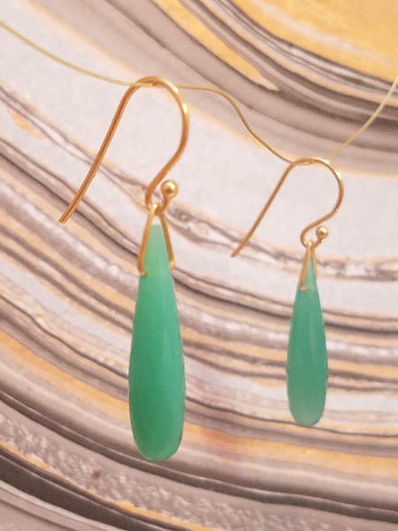 Cosplay Jewelry Chrysoprase Earrings Princess Cosplay Jewelry Teardrop Earrings 925 Sterling Silver 14K Gold Frog Princess Cosplay