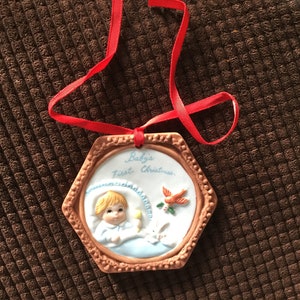 Vintage 1986 Lefton China Hand Painted Baby’s First Christmas Ornament