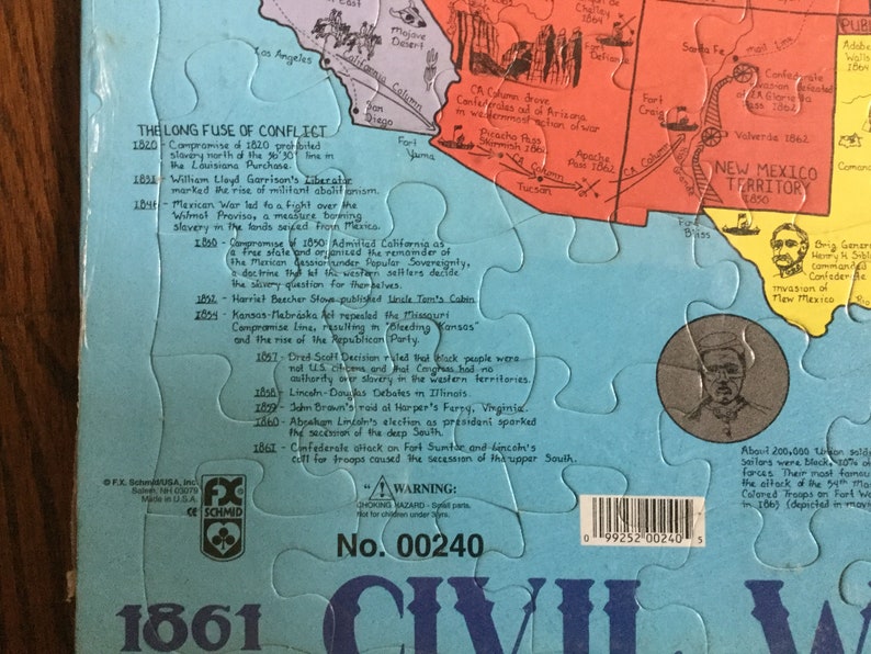 Vintage Schmid Civil War America Puzzle Map 1861-1865