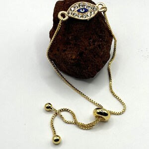 Blue Evil Eye Bracelet: Gold Stainless Steel Greek Jewelry