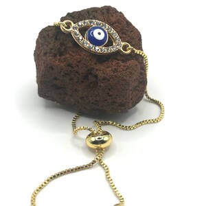 Blue Evil Eye Bracelet: Gold Greek Matti Jewelry, Adjustable Cuff