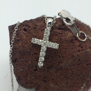 Tiny Diamond Cross, 14 K White Gold, Fine Jewelry, natural diamond cross with chain, diamond pendant, white gold cross, Diamond Cross