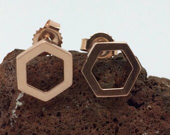 Handmade 14k Solid Rose Gold Stud Earrings: Geometric Fine Jewelry