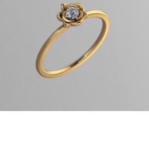 Flower Ring,  Flower Diamond Ring,  Engagement Ring,  14 K Yellow Gold,  Diamond Ring, Dainty Slim Yellow Gold Flower Ring