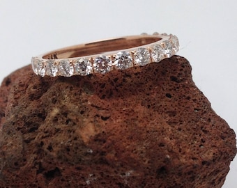 Eternità con diamanti, fede nuziale in oro rosa, fede nuziale, fede eternità con micro pavé di diamanti, oro rosa 14 carati, regalo per la festa della mamma, regalo di nozze