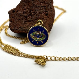 Gold Filled Evil Eye Necklace: Blue Enamel Amulet