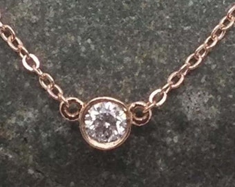 Diamant Halskette, Rose Gold Halskette, Zierliche Diamant Halskette, Diamant Anhänger, Rose Gold Diamant Anhänger, .025 Punkte Diamant Halskette
