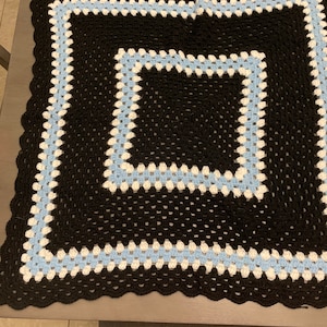 Black, Blue, and White Crochet Baby blanket