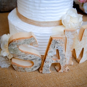 Birthday Cake Topper Rustic Real Wood Bark Birch Name Custom Cake Topper Anniversary Baby Shower First Party Celebration Bride Groom Mr Mrs