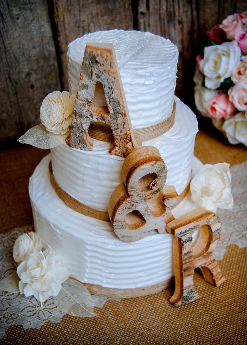 Rustic Wedding Cake Topper Wood Letter Bride Groom Etsy