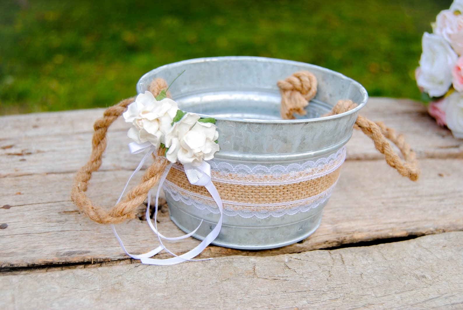 Rustic Flower Girl Basket Boho Garden Country Wedding Shabby Etsy