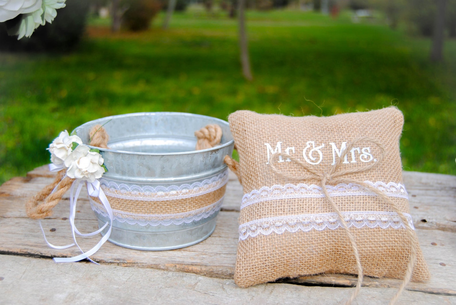 Rustic Flower Girl Basket Barn Country Wedding Shabby Chic Set Etsy