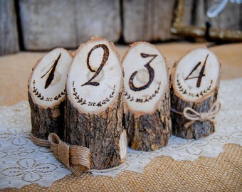 Rustic Wedding Table Numbers Engraved Wooden Log Table Numbers Boho Woodland Wedding Decoration Burned Wood Table Numbers Bohemian Wedding