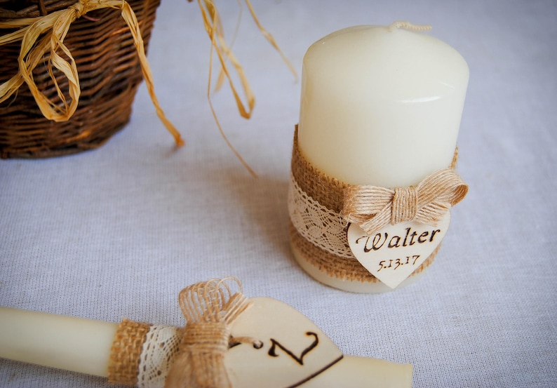 Personalized Rustic Wedding Candles Custom Unity Candle Set Etsy