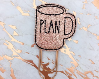 Planner Clip, Rose Gold, Plan Mug, Rose Gold Mug Clip, Rose Gold Glitter, Rose Gold Foil, Planner Accessory, Erin Condren