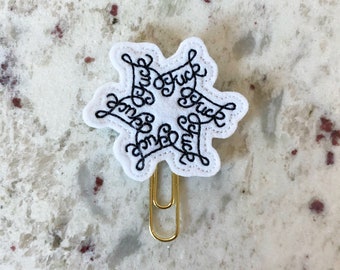 Planner Clip, F Flake, Snowflake, Winter, Organizer Accessory, Bookmark Feltie