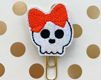 Planner Clip, Bow Skull Clip, Bow Skull, Skull, Halloween, Glitter, Notebook Accessory, Bookmark Feltie