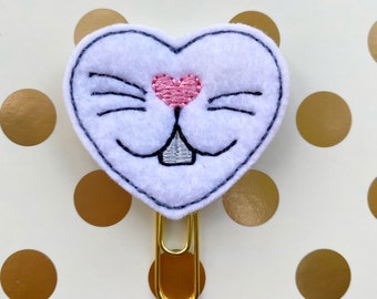 Planner Clip, Heart Bunny, Heart bunny clip, bunny face, Notebook Accessory, Bookmark Feltie