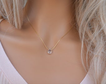 Crystal clear Necklace for Woman Polished clear Quartz Gold filled Crystal Healing clear Pendant Birthday Unique Gift,