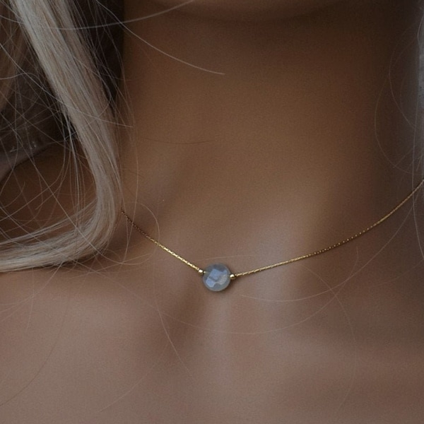 Aquamarine Necklace. Dainty Gold Aquamarine Necklace, polished Crystal Necklace, Aquamarine Jewelry, Aquamarine Birthstone,