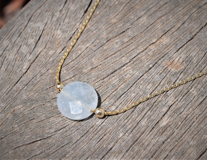 Aquamarine Necklace. Dainty Gold Aquamarine Necklace, polished Crystal Necklace, Aquamarine Jewelry, Aquamarine Birthstone, image 6