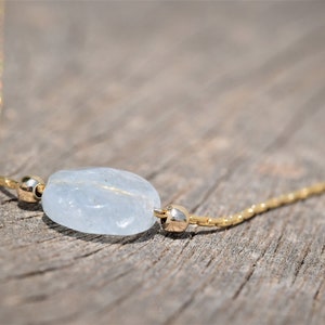 Aquamarine Necklace. Dainty Gold Aquamarine Necklace, polished Crystal Necklace, Aquamarine Jewelry, Aquamarine Birthstone, image 5