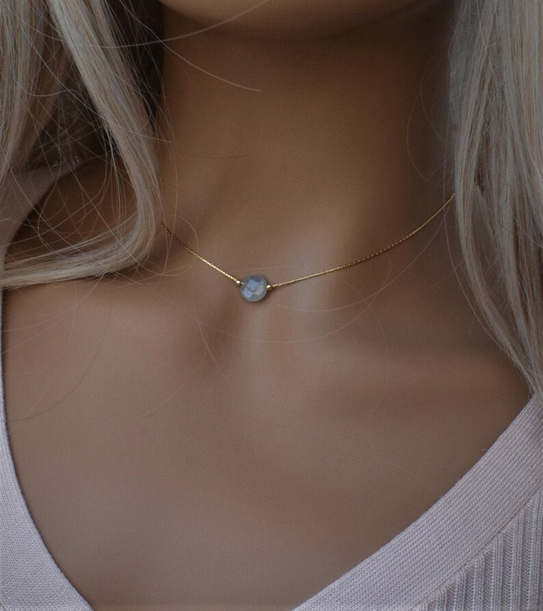 Aquamarine Necklace. Dainty Gold Aquamarine Necklace, polished Crystal Necklace, Aquamarine Jewelry, Aquamarine Birthstone, image 1