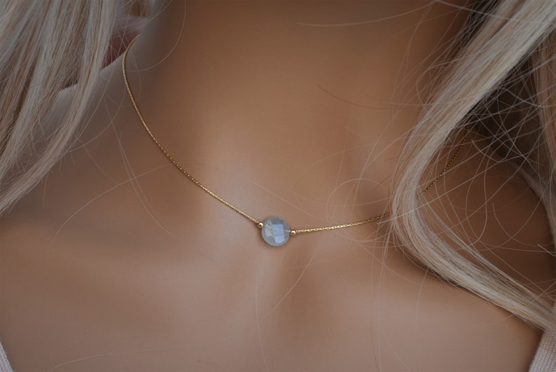 Aquamarine Necklace. Dainty Gold Aquamarine Necklace, polished Crystal Necklace, Aquamarine Jewelry, Aquamarine Birthstone, image 4