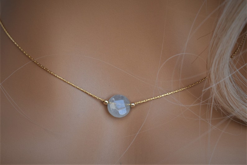 Aquamarine Necklace. Dainty Gold Aquamarine Necklace, polished Crystal Necklace, Aquamarine Jewelry, Aquamarine Birthstone, image 3