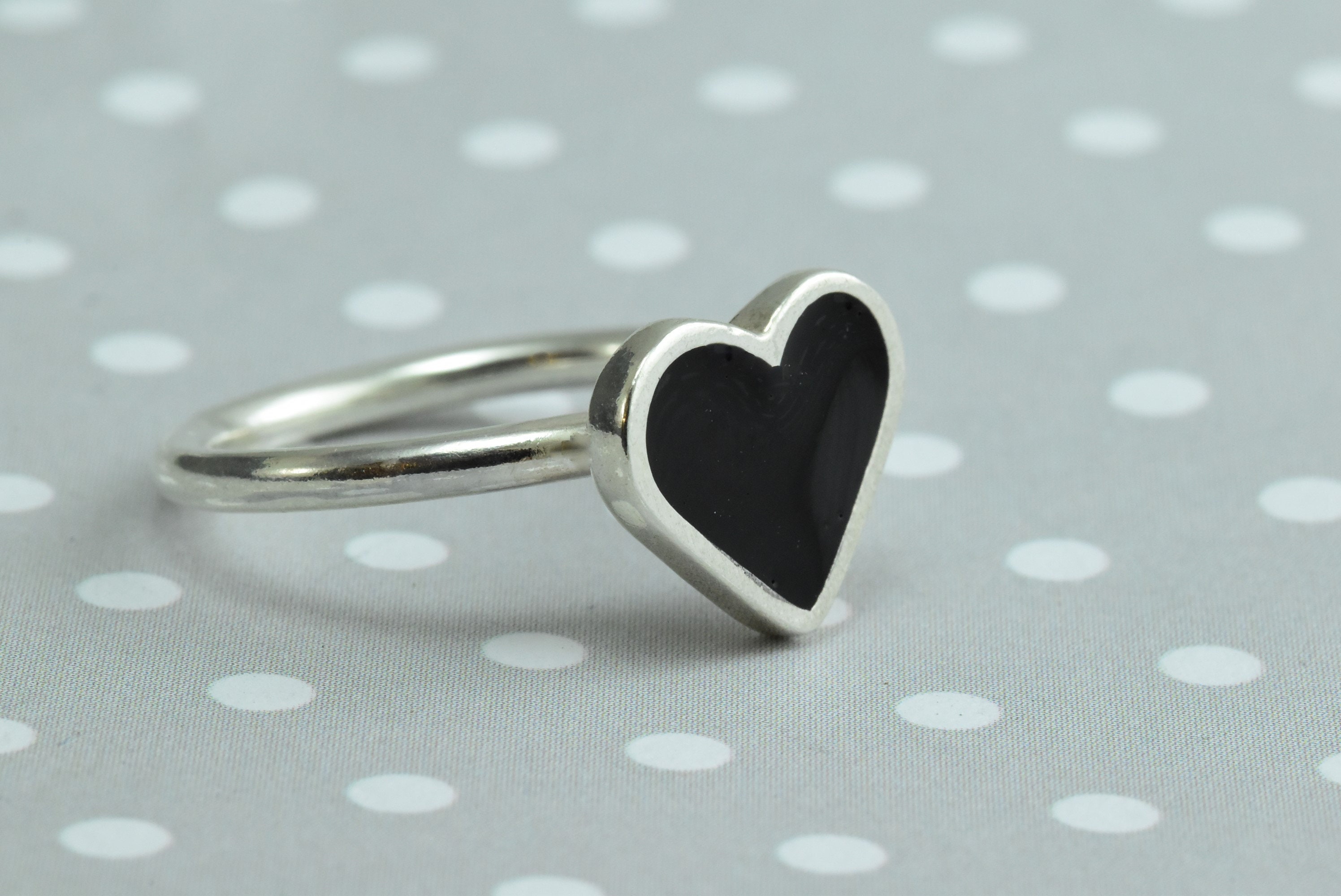 Heart Ring Black Heart Ring Love Ring Silver Heart Ring Dainty
