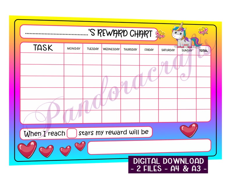 rainbow unicorn reward chart printable for children a4 etsy