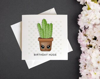 Cactus Hugs Greetings Card - Cute Cactus - 6"x6" - Blank Inside