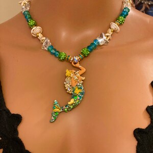 Meerjungfrau Kette mit blonden Haaren / grüne Meerjungfrau Kette 40&3/4 inch,Meerjungfrau Anhänger,Meerjungfrau Schmuck
