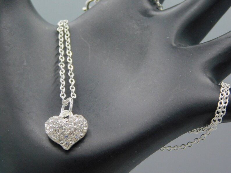 Silver Rhinestone Heart Silver Heart Charm Rhinestone Pendant Necklace - Etsy